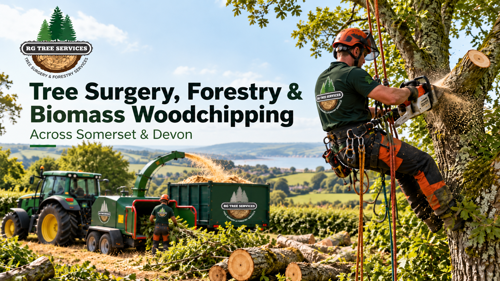 RG Tree Services tree surgery, forestry and biomass woodchipping services across Somerset and Devon