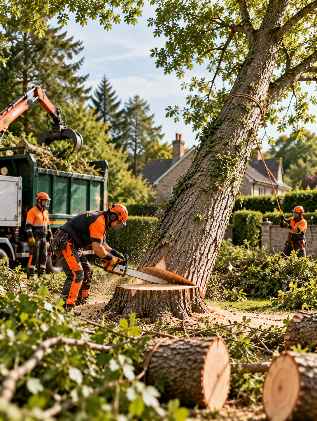 Professional Arborists Felling a Tree