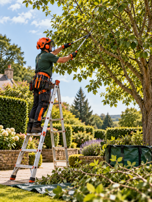 Arborist Pruning a Garden Tree