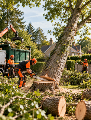 Professional Arborists Felling a Tree